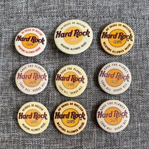 Hard Rock Cafe Vintage Button Set - Red, Yellow, Cream